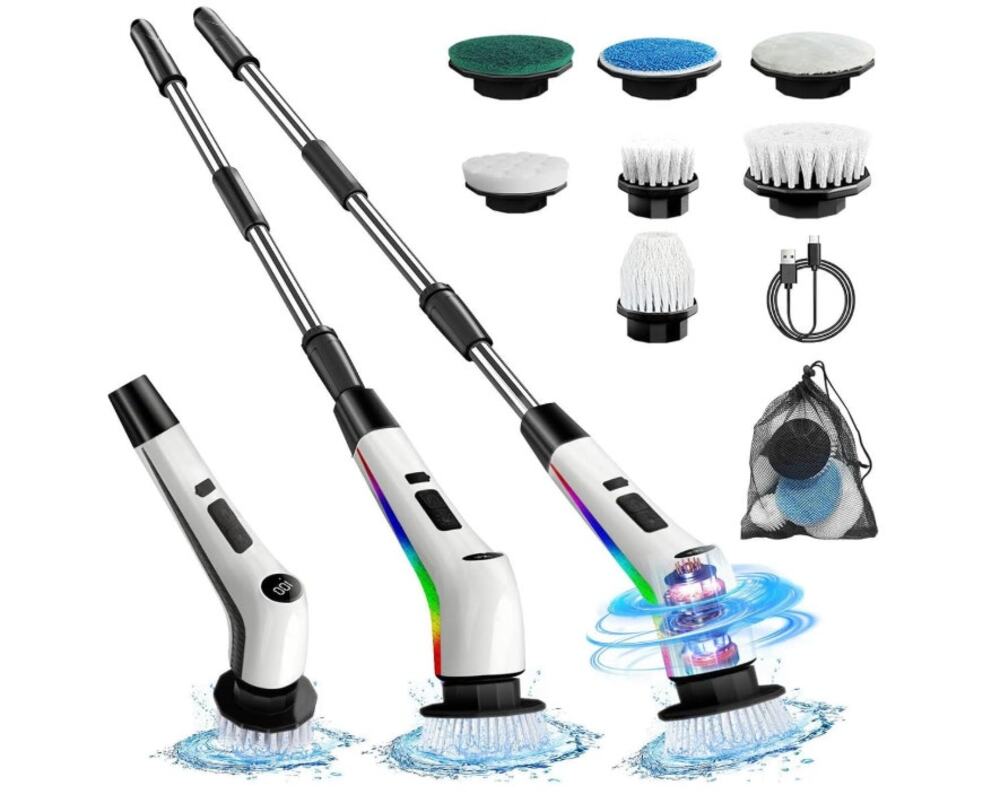Electric Spin Scrubber Cordless Cleaning Brush 5 Brush Heads 3 Speeds 120Mins